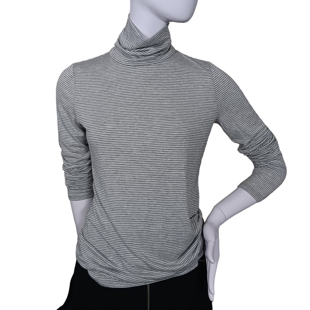 Lou & Grey Top Size Small Gray & White Horizontal Stripes Long Sleeve Turtleneck